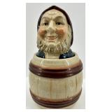Vintage Ceramic Toby Jug Barrel Humidor Jar with Bearded Man Lid