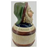Vintage Ceramic Toby Jug Barrel Humidor Jar with Bearded Man Lid