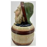 Vintage Ceramic Toby Jug Barrel Humidor Jar with Bearded Man Lid