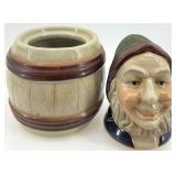 Vintage Ceramic Toby Jug Barrel Humidor Jar with Bearded Man Lid