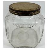 Vintage Clear Glass Jar with Metal Lid and Embossed Design