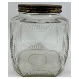 Vintage Clear Glass Jar with Metal Lid and Embossed Design