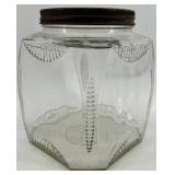 Vintage Clear Glass Jar with Metal Lid and Embossed Design