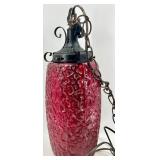 Vintage Red Textured Glass Hanging Pendant Light with Metal Chain