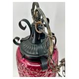 Vintage Red Textured Glass Hanging Pendant Light with Metal Chain