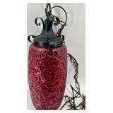 Vintage Red Textured Glass Hanging Pendant Light with Metal Chain