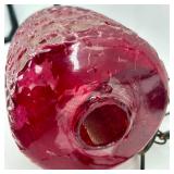 Vintage Red Textured Glass Hanging Pendant Light with Metal Chain