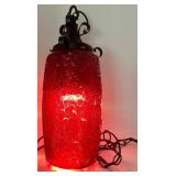 Vintage Red Textured Glass Hanging Pendant Light with Metal Chain