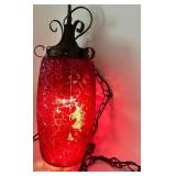 Vintage Red Textured Glass Hanging Pendant Light with Metal Chain