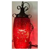Vintage Red Textured Glass Hanging Pendant Light with Metal Chain