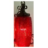 Vintage Red Textured Glass Hanging Pendant Light with Metal Chain