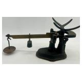 Vintage Cast Iron and Brass Balance Scale with Weights