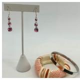 Jewelry Box with Floral Inlay and Assorted Costume Jewelry Collection