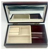Jewelry Box with Floral Inlay and Assorted Costume Jewelry Collection