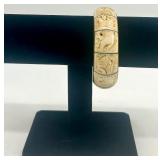 Vintage Carved Bone and Brass Bangle Bracelet with Animal Motif