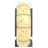 Vintage Carved Bone and Brass Bangle Bracelet with Animal Motif
