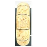 Vintage Carved Bone and Brass Bangle Bracelet with Animal Motif