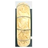 Vintage Carved Bone and Brass Bangle Bracelet with Animal Motif