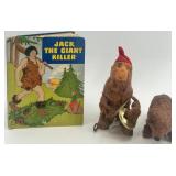 Vintage Jack the Giant Killer Book with Wind-Up Monkey and Plush Bear Toys