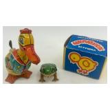 Vintage Wind-Up Tin Duck and Frog Toy Set with Original Box