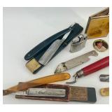 Vintage Barber Shaving Collectibles Lot with Razors, Safety Blades, Eyeglasses, and Tools