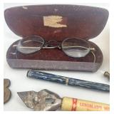 Vintage Barber Shaving Collectibles Lot with Razors, Safety Blades, Eyeglasses, and Tools