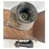 Antique Monarch Wall-Mount Wooden Telephone with Brass Bells