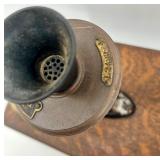 Antique Monarch Wall-Mount Wooden Telephone with Brass Bells