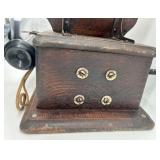 Antique Monarch Wall-Mount Wooden Telephone with Brass Bells