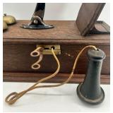 Antique Monarch Wall-Mount Wooden Telephone with Brass Bells