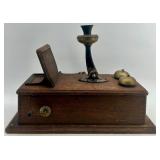 Antique Monarch Wall-Mount Wooden Telephone with Brass Bells