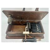 Antique Monarch Wall-Mount Wooden Telephone with Brass Bells