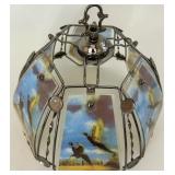 Glass Table Lamp with Pheasant Scene Shade and Stone Base