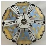 Glass Table Lamp with Pheasant Scene Shade and Stone Base