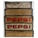 Set of 5 Vintage Pepsi Wooden Soda Crates with Bottle Dividers