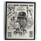 Rod Carew Autographed Memorabilia Set - Framed 1987 Poster, Baseball, and Twins Coke Bottles