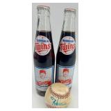 Rod Carew Autographed Memorabilia Set - Framed 1987 Poster, Baseball, and Twins Coke Bottles