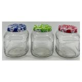 Set of 3 Glass Storage Jars with Colorful Floral Lids