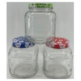 Set of 3 Glass Storage Jars with Colorful Floral Lids