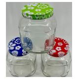Set of 3 Glass Storage Jars with Colorful Floral Lids