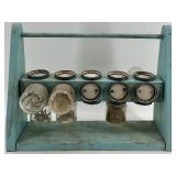 Vintage Wood and Glass Bolt Organizer with room for 20 Jars