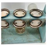 Vintage Wood and Glass Bolt Organizer with room for 20 Jars