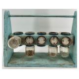Vintage Wood and Glass Bolt Organizer with room for 20 Jars