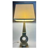 Geometric Table Lamp with Square Shade and Dual Sockets