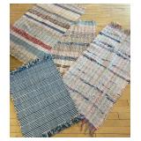 Set of 4 Woven Area Rugs with Striped and Checkered Patterns