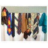Collection of 10 Vintage Silk and Designer Neckties with Pocket Squares