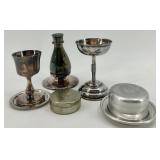 Collection of Vintage Silverplate Communion Pieces Including Chalice, Cruet, and Patens