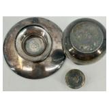 Collection of Vintage Silverplate Communion Pieces Including Chalice, Cruet, and Patens