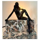 Art Deco Style Marble Base Table Lamp with Female Figure