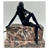 Art Deco Style Marble Base Table Lamp with Female Figure